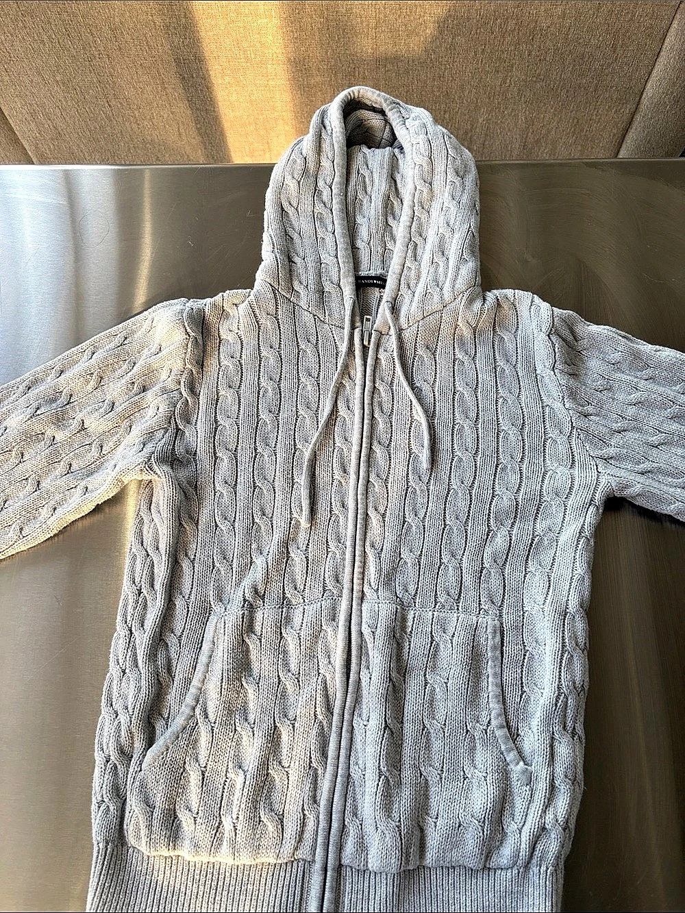 Brandy Melville Cable Knit Full Zip Hoodie Cardigan Gray